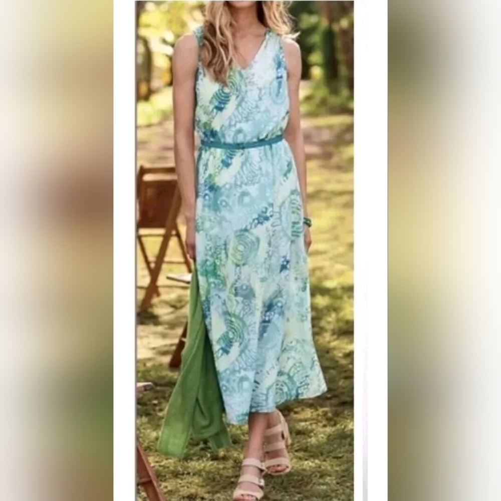 J Jill Silk & Cotton Blend Soft Floal Cottagecore Blue White Timeless Dress Med.